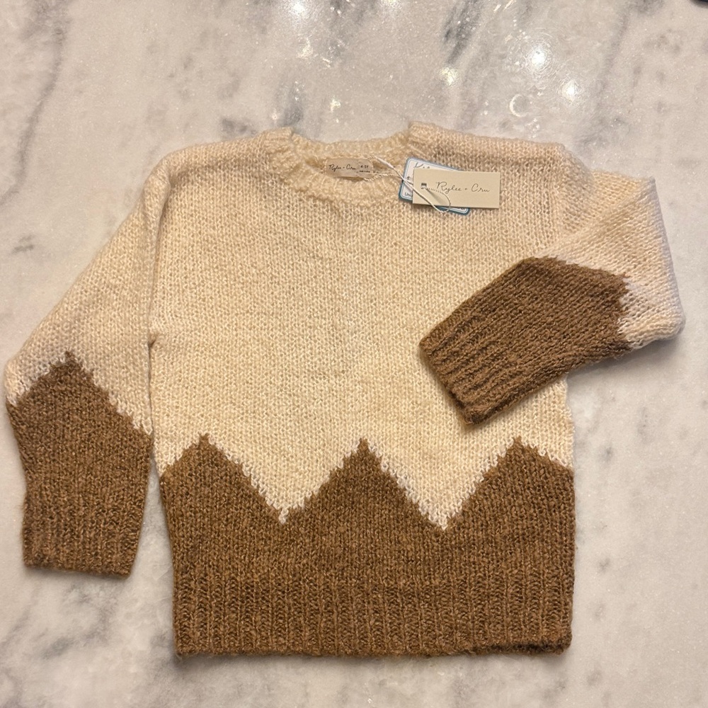 Rylee + Cru Cream and Brown Knit Sweater girls size 4-5Y